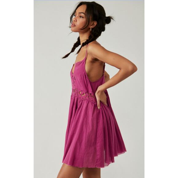NEW Free People FP One Ilektra Slip Dress in Mulberry Lace Boho Size Medium $98 - Picture 6 of 8
